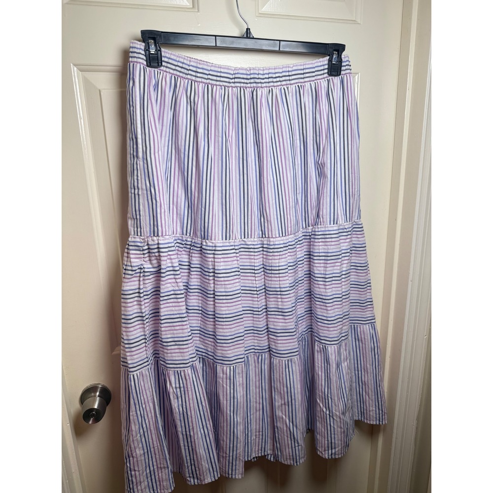 Lane Bryant Women 14/16 Purple Blue Striped Tiered Cotton Maxi Skirt NWT